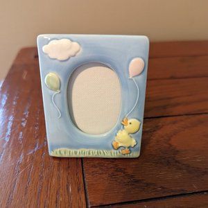 Vtg Lilian Vernon Japan Baby Blue Duck w/Balloons Small Porcelain Frame Spring